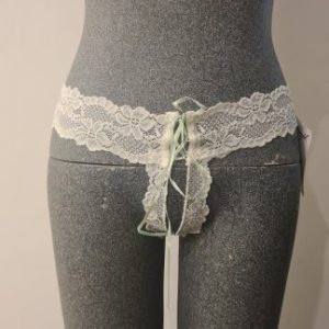 1303X Dreamgirl Lingerie Lace low rise open crotch thong with lace-up front detail.
