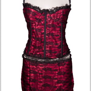 SATIN & LACE BUSTIER & SKIRT SET (RED) DB003